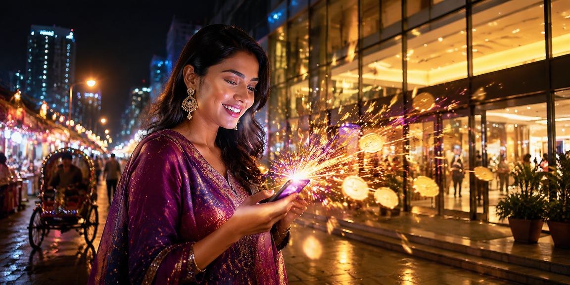 A user making a deposit on okgo via mobile at a night market in Khulna
